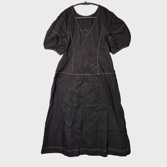 Madewell Puff-Sleeve Drop-Waist Midi Dress Black Size 2 NWT - Picture 7 of 11